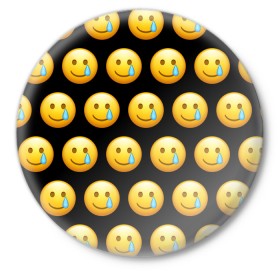 Значок с принтом New Emoji в Петрозаводске,  металл | круглая форма, металлическая застежка в виде булавки | crying | emoji | smile | smiling face with tear | tear | плачущий | слеза | смайлик | улыбка | эмодзи