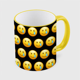 Кружка с полной запечаткой с принтом New Emoji в Петрозаводске, керамика | ёмкость 330 мл | crying | emoji | smile | smiling face with tear | tear | плачущий | слеза | смайлик | улыбка | эмодзи