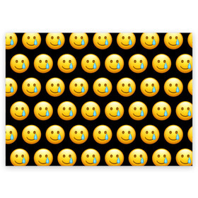 Поздравительная открытка с принтом New Emoji в Петрозаводске, 100% бумага | плотность бумаги 280 г/м2, матовая, на обратной стороне линовка и место для марки
 | crying | emoji | smile | smiling face with tear | tear | плачущий | слеза | смайлик | улыбка | эмодзи