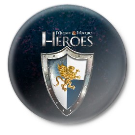 Значок с принтом Heroes of Might and Magic в Петрозаводске,  металл | круглая форма, металлическая застежка в виде булавки | game | heroes | heroes of might and magic | homm | might and magic | ubisoft | герои | герои меча | герои меча и магии | игра