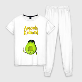 Женская пижама хлопок с принтом AVOCADO в Петрозаводске, 100% хлопок | брюки и футболка прямого кроя, без карманов, на брюках мягкая резинка на поясе и по низу штанин | avocado | авокадо