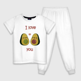Детская пижама хлопок с принтом AVOCADO LOVE в Петрозаводске, 100% хлопок |  брюки и футболка прямого кроя, без карманов, на брюках мягкая резинка на поясе и по низу штанин
 | Тематика изображения на принте: avokado | авокадо