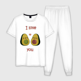 Мужская пижама хлопок с принтом AVOCADO LOVE в Петрозаводске, 100% хлопок | брюки и футболка прямого кроя, без карманов, на брюках мягкая резинка на поясе и по низу штанин
 | avokado | авокадо