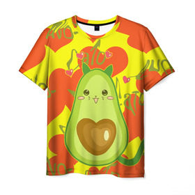 Мужская футболка 3D с принтом авокадо в Петрозаводске, 100% полиэфир | прямой крой, круглый вырез горловины, длина до линии бедер | avocado | cat | cats | funny | авокадо | зеленый авокадо | кот