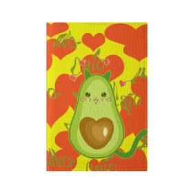 Обложка для паспорта матовая кожа с принтом авокадо в Петрозаводске, натуральная матовая кожа | размер 19,3 х 13,7 см; прозрачные пластиковые крепления | Тематика изображения на принте: avocado | cat | cats | funny | авокадо | зеленый авокадо | кот