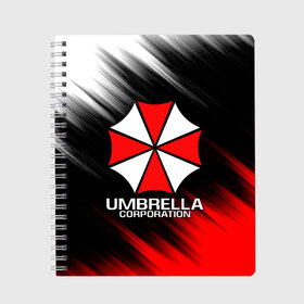 Тетрадь с принтом UMBRELLA CORP в Петрозаводске, 100% бумага | 48 листов, плотность листов — 60 г/м2, плотность картонной обложки — 250 г/м2. Листы скреплены сбоку удобной пружинной спиралью. Уголки страниц и обложки скругленные. Цвет линий — светло-серый
 | ada wong | biohazard | leon | nemesis | project resistance | raccoon city | re2 | resident evil 2 | rpd | stars | umbrella | ада вонг | амбрелла | немесис | ужасы