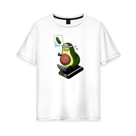 Женская футболка хлопок Oversize с принтом Авокадо в Петрозаводске, 100% хлопок | свободный крой, круглый ворот, спущенный рукав, длина до линии бедер
 | авокадо | веган | еда блогеров | мемы | минимализм | прикольные картинки | прикольные надписи | растение | смешное авокадо | фрукт