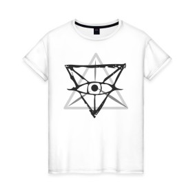 Женская футболка хлопок с принтом OKO II в Петрозаводске, 100% хлопок | прямой крой, круглый вырез горловины, длина до линии бедер, слегка спущенное плечо | глаз | око | пирамида | треугольник