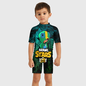 Детский купальный костюм 3D с принтом Brawl Stars в Петрозаводске, Полиэстер 85%, Спандекс 15% | застежка на молнии на спине | brawl | brawl stars | leon | leon selly | leon shark | shark | stars | бравл старс | брол старс | игра | леон | мобильная игра | мобильные игры