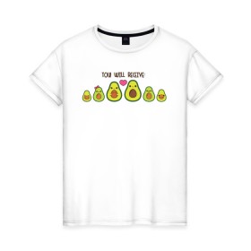 Женская футболка хлопок с принтом Авокадо в Петрозаводске, 100% хлопок | прямой крой, круглый вырез горловины, длина до линии бедер, слегка спущенное плечо | авокадо | веган | еда блогеров | мемы | минимализм | прикольные картинки | прикольные надписи | растение | смешное авокадо | фрукт