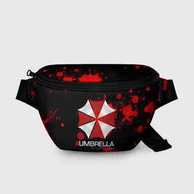 Поясная сумка 3D с принтом UMBRELLA CORP в Петрозаводске, 100% полиэстер | плотная ткань, ремень с регулируемой длиной, внутри несколько карманов для мелочей, основное отделение и карман с обратной стороны сумки застегиваются на молнию | biohazard | biohazard 7 | crocodile | fang | game | hand | monster | new umbrella | resident evil | resident evil 7 | umbrella | umbrella corp | umbrella corporation | zombie | обитель
