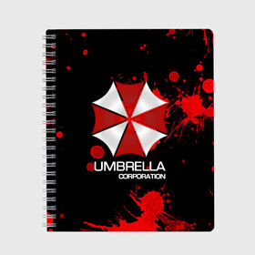 Тетрадь с принтом UMBRELLA CORP в Петрозаводске, 100% бумага | 48 листов, плотность листов — 60 г/м2, плотность картонной обложки — 250 г/м2. Листы скреплены сбоку удобной пружинной спиралью. Уголки страниц и обложки скругленные. Цвет линий — светло-серый
 | biohazard | biohazard 7 | crocodile | fang | game | hand | monster | new umbrella | resident evil | resident evil 7 | umbrella | umbrella corp | umbrella corporation | zombie | обитель