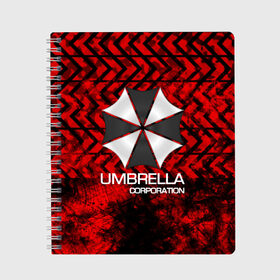 Тетрадь с принтом UMBRELLA CORP в Петрозаводске, 100% бумага | 48 листов, плотность листов — 60 г/м2, плотность картонной обложки — 250 г/м2. Листы скреплены сбоку удобной пружинной спиралью. Уголки страниц и обложки скругленные. Цвет линий — светло-серый
 | biohazard | biohazard 7 | crocodile | fang | game | hand | monster | new umbrella | resident evil | resident evil 7 | umbrella | umbrella corp | umbrella corporation | zombie | обитель