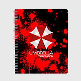 Тетрадь с принтом UMBRELLA CORP в Петрозаводске, 100% бумага | 48 листов, плотность листов — 60 г/м2, плотность картонной обложки — 250 г/м2. Листы скреплены сбоку удобной пружинной спиралью. Уголки страниц и обложки скругленные. Цвет линий — светло-серый
 | biohazard | biohazard 7 | crocodile | fang | game | hand | monster | new umbrella | resident evil | resident evil 7 | umbrella | umbrella corp | umbrella corporation | zombie | обитель