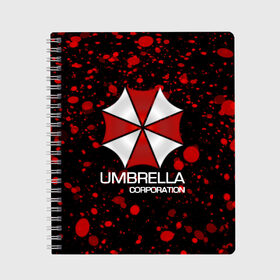 Тетрадь с принтом UMBRELLA CORP в Петрозаводске, 100% бумага | 48 листов, плотность листов — 60 г/м2, плотность картонной обложки — 250 г/м2. Листы скреплены сбоку удобной пружинной спиралью. Уголки страниц и обложки скругленные. Цвет линий — светло-серый
 | biohazard | biohazard 7 | crocodile | fang | game | hand | monster | new umbrella | resident evil | resident evil 7 | umbrella | umbrella corp | umbrella corporation | zombie | обитель