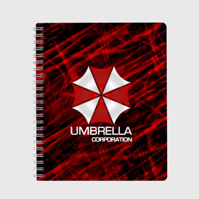 Тетрадь с принтом UMBRELLA CORP в Петрозаводске, 100% бумага | 48 листов, плотность листов — 60 г/м2, плотность картонной обложки — 250 г/м2. Листы скреплены сбоку удобной пружинной спиралью. Уголки страниц и обложки скругленные. Цвет линий — светло-серый
 | biohazard | biohazard 7 | crocodile | fang | game | hand | monster | new umbrella | resident evil | resident evil 7 | umbrella | umbrella corp | umbrella corporation | zombie | обитель