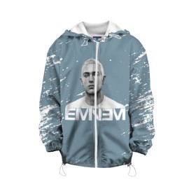 Детская куртка 3D с принтом EMINEM. в Петрозаводске, 100% полиэстер | застежка — молния, подол и капюшон оформлены резинкой с фиксаторами, по бокам — два кармана без застежек, один потайной карман на груди, плотность верхнего слоя — 90 г/м2; плотность флисового подклада — 260 г/м2 | eminem | marshall bruce mathers | music to be murdered by | rap | американский рэпер | зарубежный реп | маршалл брюс мэтерс | музыка | реп | рэпер | эм | эминем