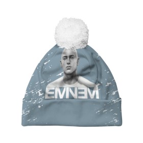 Шапка 3D c помпоном с принтом EMINEM. в Петрозаводске, 100% полиэстер | универсальный размер, печать по всей поверхности изделия | eminem | marshall bruce mathers | music to be murdered by | rap | американский рэпер | зарубежный реп | маршалл брюс мэтерс | музыка | реп | рэпер | эм | эминем