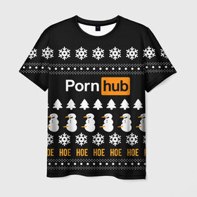Мужская футболка 3D с принтом Новогодный порнхаб в Петрозаводске, 100% полиэфир | прямой крой, круглый вырез горловины, длина до линии бедер | Тематика изображения на принте: 