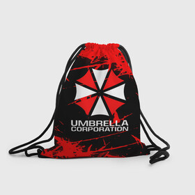 Рюкзак-мешок 3D с принтом UMBRELLA CORPORATION. в Петрозаводске, 100% полиэстер | плотность ткани — 200 г/м2, размер — 35 х 45 см; лямки — толстые шнурки, застежка на шнуровке, без карманов и подкладки | Тематика изображения на принте: corp | corporation | resident evil | umbrella | umbrella corporation | зомби апокалипсис | зонт | игра