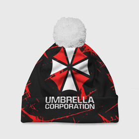 Шапка 3D c помпоном с принтом UMBRELLA CORPORATION. в Петрозаводске, 100% полиэстер | универсальный размер, печать по всей поверхности изделия | corp | corporation | resident evil | umbrella | umbrella corporation | зомби апокалипсис | зонт | игра