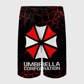 Детские спортивные шорты 3D с принтом UMBRELLA CORPORATION в Петрозаводске,  100% полиэстер
 | пояс оформлен широкой мягкой резинкой, ткань тянется
 | corp | corporation | resident evil | umbrella | umbrella corporation | зомби апокалипсис | зонт | игра