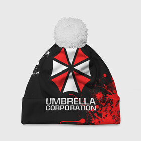 Шапка 3D c помпоном с принтом UMBRELLA CORPORATION. в Петрозаводске, 100% полиэстер | универсальный размер, печать по всей поверхности изделия | corp | corporation | resident evil | umbrella | umbrella corporation | зомби апокалипсис | зонт | игра