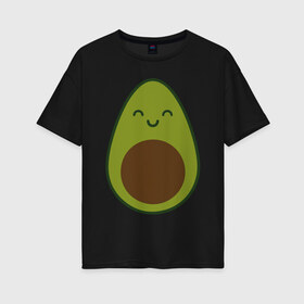 Женская футболка хлопок Oversize с принтом Авокадо (+спина) в Петрозаводске, 100% хлопок | свободный крой, круглый ворот, спущенный рукав, длина до линии бедер
 | Тематика изображения на принте: avocado | vegan | vegetarian | авокадо | веган | вегетарианство