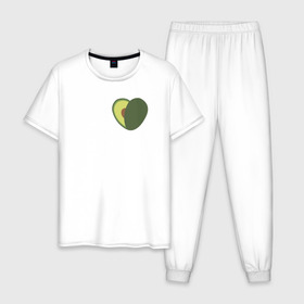 Мужская пижама хлопок с принтом Avocado Heart в Петрозаводске, 100% хлопок | брюки и футболка прямого кроя, без карманов, на брюках мягкая резинка на поясе и по низу штанин
 | avocado | vegan | vegetarian | авокадо | веган | вегетарианство
