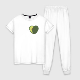 Женская пижама хлопок с принтом Avocado Heart в Петрозаводске, 100% хлопок | брюки и футболка прямого кроя, без карманов, на брюках мягкая резинка на поясе и по низу штанин | avocado | vegan | vegetarian | авокадо | веган | вегетарианство