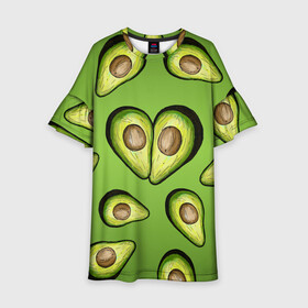 Детское платье 3D с принтом Люблю авокадо в Петрозаводске, 100% полиэстер | прямой силуэт, чуть расширенный к низу. Круглая горловина, на рукавах — воланы | food | green | vegetarian | вегетарианец | влюбленность | влюбленные | вместе навсегда | девушке | здоровый | здоровый образ жизни | зелень | кружка | любимая | любимый | люблю | май | натуральный