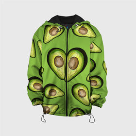 Детская куртка 3D с принтом Люблю авокадо в Петрозаводске, 100% полиэстер | застежка — молния, подол и капюшон оформлены резинкой с фиксаторами, по бокам — два кармана без застежек, один потайной карман на груди, плотность верхнего слоя — 90 г/м2; плотность флисового подклада — 260 г/м2 | Тематика изображения на принте: food | green | vegetarian | вегетарианец | влюбленность | влюбленные | вместе навсегда | девушке | здоровый | здоровый образ жизни | зелень | кружка | любимая | любимый | люблю | май | натуральный