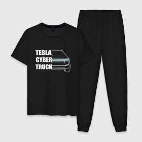 Мужская пижама хлопок с принтом Tesla Cybertruck в Петрозаводске, 100% хлопок | брюки и футболка прямого кроя, без карманов, на брюках мягкая резинка на поясе и по низу штанин
 | 