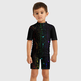 Детский купальный костюм 3D с принтом Аркобалено в Петрозаводске, Полиэстер 85%, Спандекс 15% | застежка на молнии на спине | color | капли | краски | палитра | радуга | темная основа | цвета