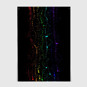 Постер с принтом Аркобалено в Петрозаводске, 100% бумага
 | бумага, плотность 150 мг. Матовая, но за счет высокого коэффициента гладкости имеет небольшой блеск и дает на свету блики, но в отличии от глянцевой бумаги не покрыта лаком | color | капли | краски | палитра | радуга | темная основа | цвета