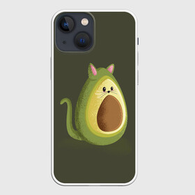 Чехол для iPhone 13 mini с принтом AVOCATO в Петрозаводске,  |  | Тематика изображения на принте: avocado | avocato | avogato | cat | cats | авокадо | авокато | авокот | картинка | картинки | кот | коте | котэ | прикольная | прикольные