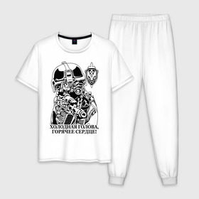 Мужская пижама хлопок с принтом Холодная голова в Петрозаводске, 100% хлопок | брюки и футболка прямого кроя, без карманов, на брюках мягкая резинка на поясе и по низу штанин
 | Тематика изображения на принте: 