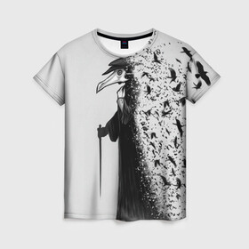 Женская футболка 3D с принтом Чумной доктор в Петрозаводске, 100% полиэфир ( синтетическое хлопкоподобное полотно) | прямой крой, круглый вырез горловины, длина до линии бедер | lord | plague | болезнь | вороны | доктор | маска | птицы | чумной