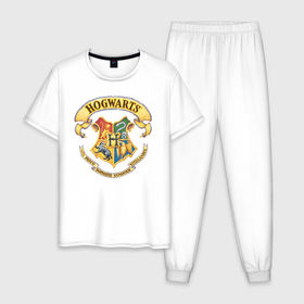 Мужская пижама хлопок с принтом Coat of Hogwarts в Петрозаводске, 100% хлопок | брюки и футболка прямого кроя, без карманов, на брюках мягкая резинка на поясе и по низу штанин
 | vdgerir | гарри поттер | гриффиндор | дамблдор | добби | слизерин | хогвартс