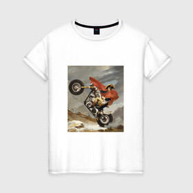 Женская футболка хлопок с принтом Байкер Наполеон в Петрозаводске, 100% хлопок | прямой крой, круглый вырез горловины, длина до линии бедер, слегка спущенное плечо | война | картина | мотоцикл | наполеон | подарок | стиль | стильно | хайп | харлей