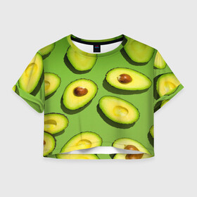 Женская футболка Crop-top 3D с принтом АВАКАДО ПАТТЕРН. в Петрозаводске, 100% полиэстер | круглая горловина, длина футболки до линии талии, рукава с отворотами | ovakado | авокадо | фрукты