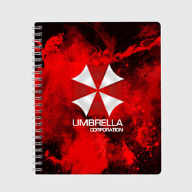 Тетрадь с принтом UMBRELLA CORP в Петрозаводске, 100% бумага | 48 листов, плотность листов — 60 г/м2, плотность картонной обложки — 250 г/м2. Листы скреплены сбоку удобной пружинной спиралью. Уголки страниц и обложки скругленные. Цвет линий — светло-серый
 | biohazard | biohazard 7 | crocodile | fang | game | hand | monster | new umbrella | resident evil | resident evil 7 | umbrella | umbrella corp | umbrella corporation | zombie | обитель