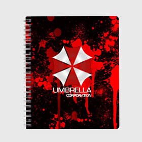 Тетрадь с принтом UMBRELLA CORP в Петрозаводске, 100% бумага | 48 листов, плотность листов — 60 г/м2, плотность картонной обложки — 250 г/м2. Листы скреплены сбоку удобной пружинной спиралью. Уголки страниц и обложки скругленные. Цвет линий — светло-серый
 | biohazard | biohazard 7 | crocodile | fang | game | hand | monster | new umbrella | resident evil | resident evil 7 | umbrella | umbrella corp | umbrella corporation | zombie | обитель