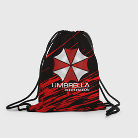 Рюкзак-мешок 3D с принтом UMBRELLA CORP в Петрозаводске, 100% полиэстер | плотность ткани — 200 г/м2, размер — 35 х 45 см; лямки — толстые шнурки, застежка на шнуровке, без карманов и подкладки | Тематика изображения на принте: biohazard | biohazard 7 | crocodile | fang | game | hand | monster | new umbrella | resident evil | resident evil 7 | umbrella | umbrella corp | umbrella corporation | zombie | обитель