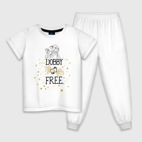 Детская пижама хлопок с принтом Dobby is free в Петрозаводске, 100% хлопок |  брюки и футболка прямого кроя, без карманов, на брюках мягкая резинка на поясе и по низу штанин
 | vdgerir | гарри поттер | гриффиндор | дамблдор | добби | слизерин | хогвартс