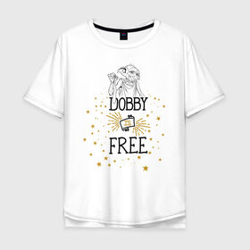 Мужская футболка хлопок Oversize с принтом Dobby is free в Петрозаводске, 100% хлопок | свободный крой, круглый ворот, “спинка” длиннее передней части | vdgerir | гарри поттер | гриффиндор | дамблдор | добби | слизерин | хогвартс