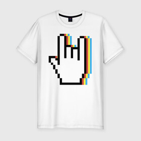 Мужская футболка хлопок Slim с принтом Pixel Rock в Петрозаводске, 92% хлопок, 8% лайкра | приталенный силуэт, круглый вырез ворота, длина до линии бедра, короткий рукав | art | hand | pixel | pixelart | rock | арт | пиксель | пиксельарт | рок | рука