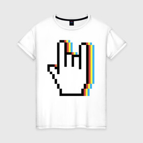 Женская футболка хлопок с принтом Pixel Rock в Петрозаводске, 100% хлопок | прямой крой, круглый вырез горловины, длина до линии бедер, слегка спущенное плечо | art | hand | pixel | pixelart | rock | арт | пиксель | пиксельарт | рок | рука