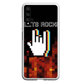 Чехол для Honor 20 с принтом Lets Rock в Петрозаводске, Силикон | Область печати: задняя сторона чехла, без боковых панелей | art | fire | hand | pixel | pixelart | rock | огонь | пиксель | пиксельарт | рок | рука