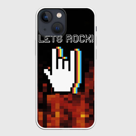 Чехол для iPhone 13 mini с принтом Lets Rock в Петрозаводске,  |  | art | fire | hand | pixel | pixelart | rock | огонь | пиксель | пиксельарт | рок | рука